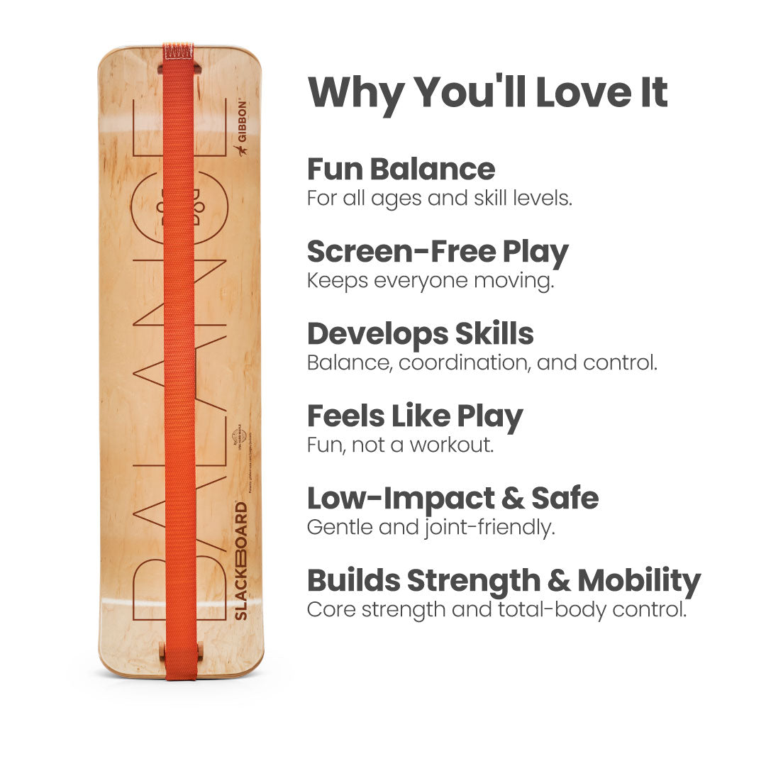 SlackBoard Balance Trainer w/ Gibbon Slackline | Wood Balance