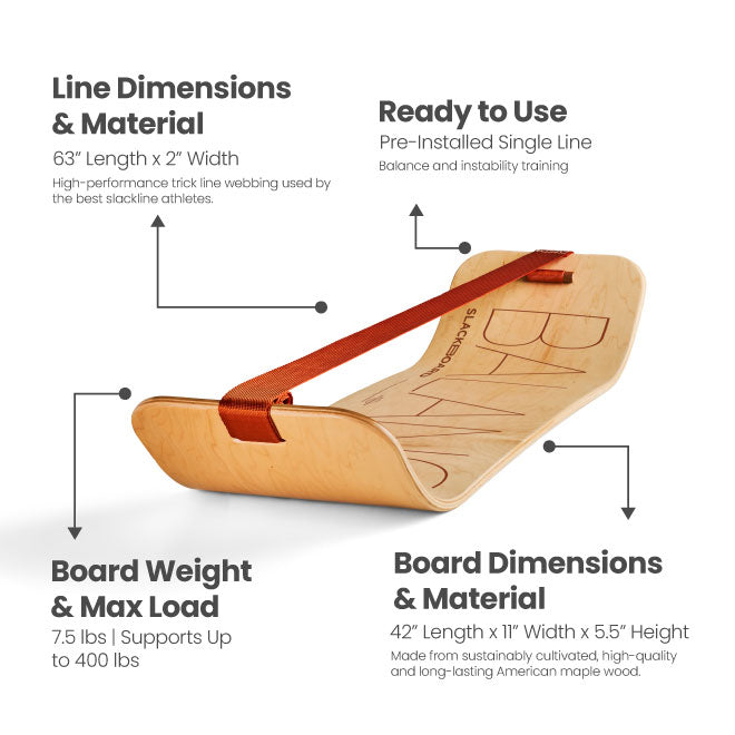 SlackBoard Balance Trainer w/ Gibbon Slackline | Wood Balance Board ...