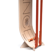 Wooden balance slackboard plus with stand on a white background