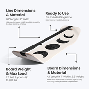 Wooden Moon SlackBoard on a white background with text written out for product specs