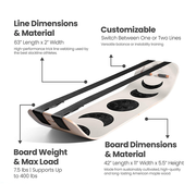 Wooden Moon SlackBoard Plus on a white background with text written out for product specs
