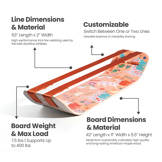SlackBoard Plus - Planche D'équilibre 2 En 1 Slackline - Adulte, Bois D'érable, Poids Max 400 Lbs